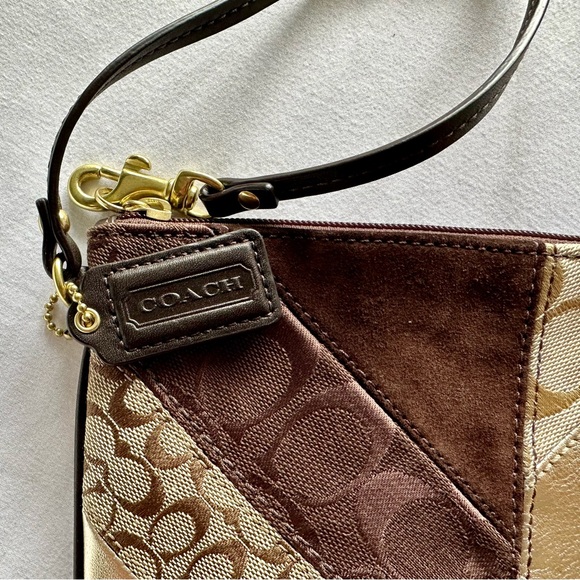 Coach Brown/Gold Patchwork Wristlet - Picture 2 of 4